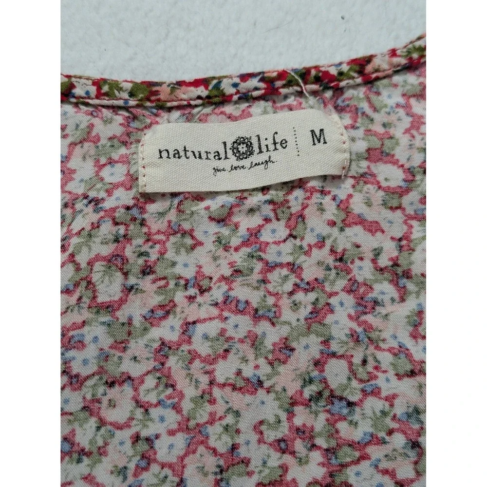 NATURAL LIFE Baby Doll Dress with Pockets Sz Medium Red Ditsy Floral